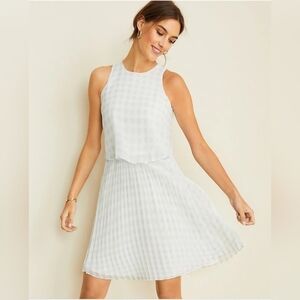 Ann Taylor Petite Gingham Overlay Pleated Flare Dress NWT